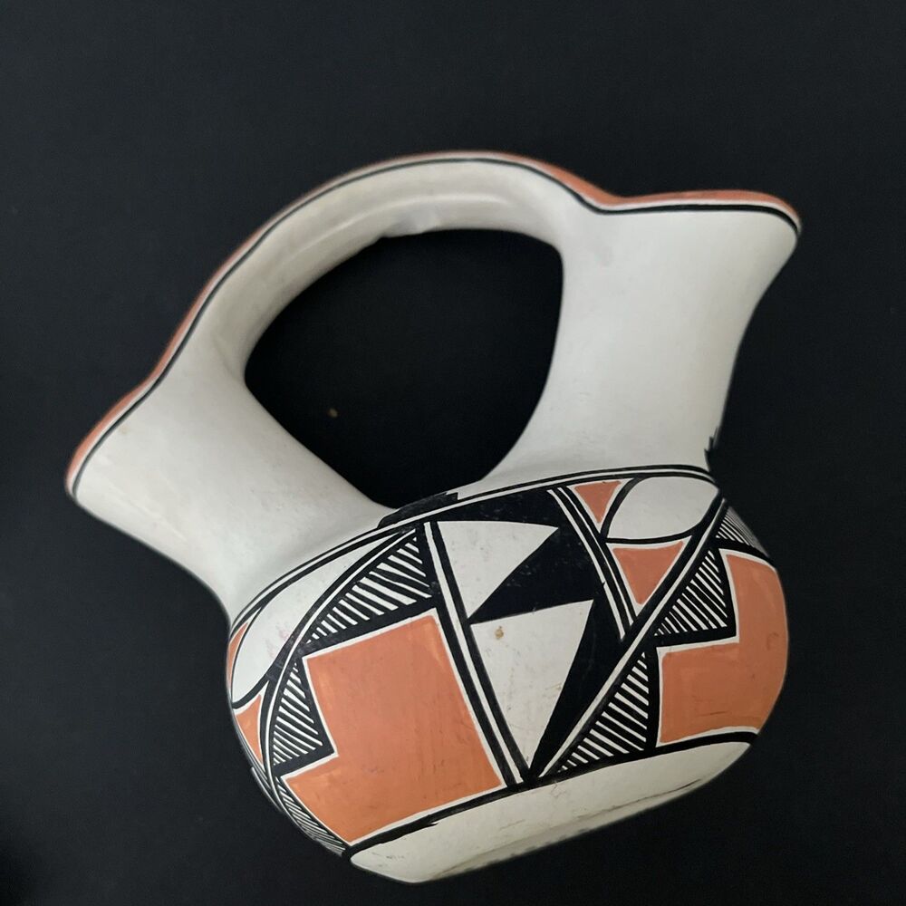 Vintage Isleta Pueblo Pottery Wedding Vase Signed Herman Lente Native American